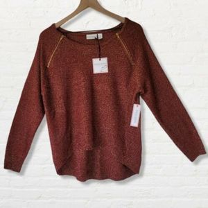 NWT Bisou Bisou Sweater Red with Gold Threads and Zippers Women's Size Medium